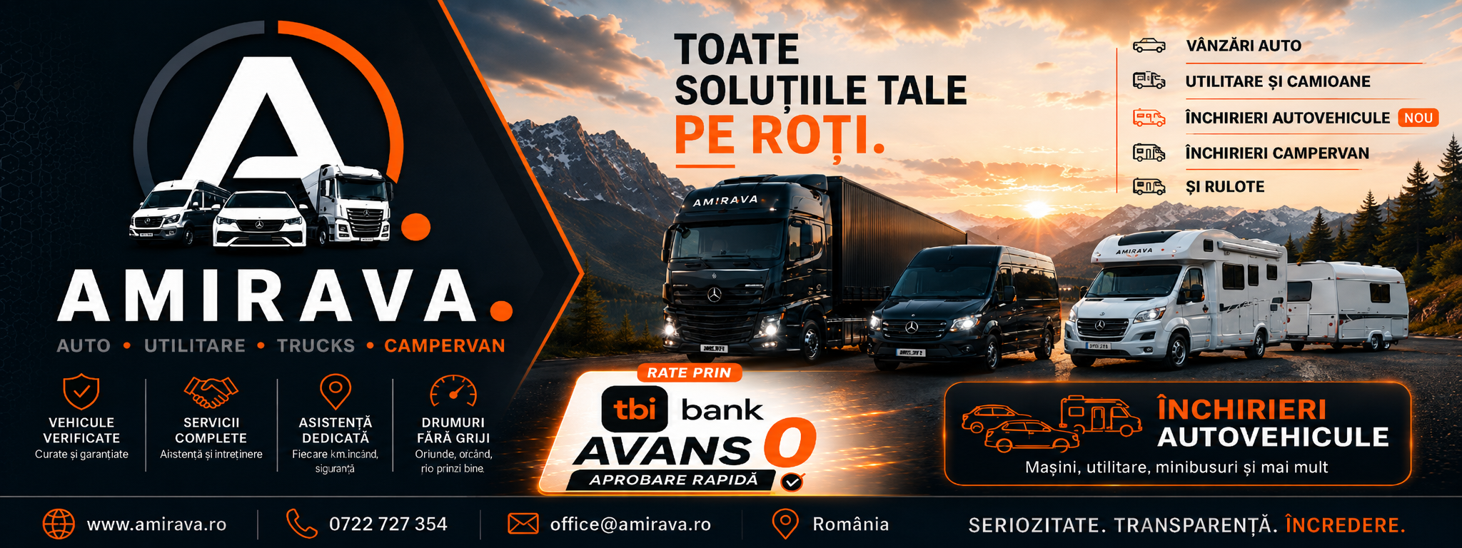 Amirava - toate solutiile tale pe roti: vanzari auto, utilitare, camioane si campervane, rate prin TBI Bank